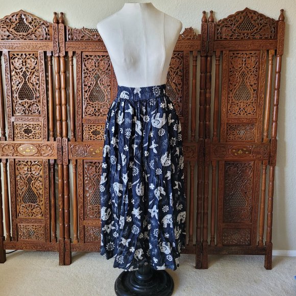 Campus Casuals Black Maxi Midi Elephant Print Skirt - Picture 2 of 8